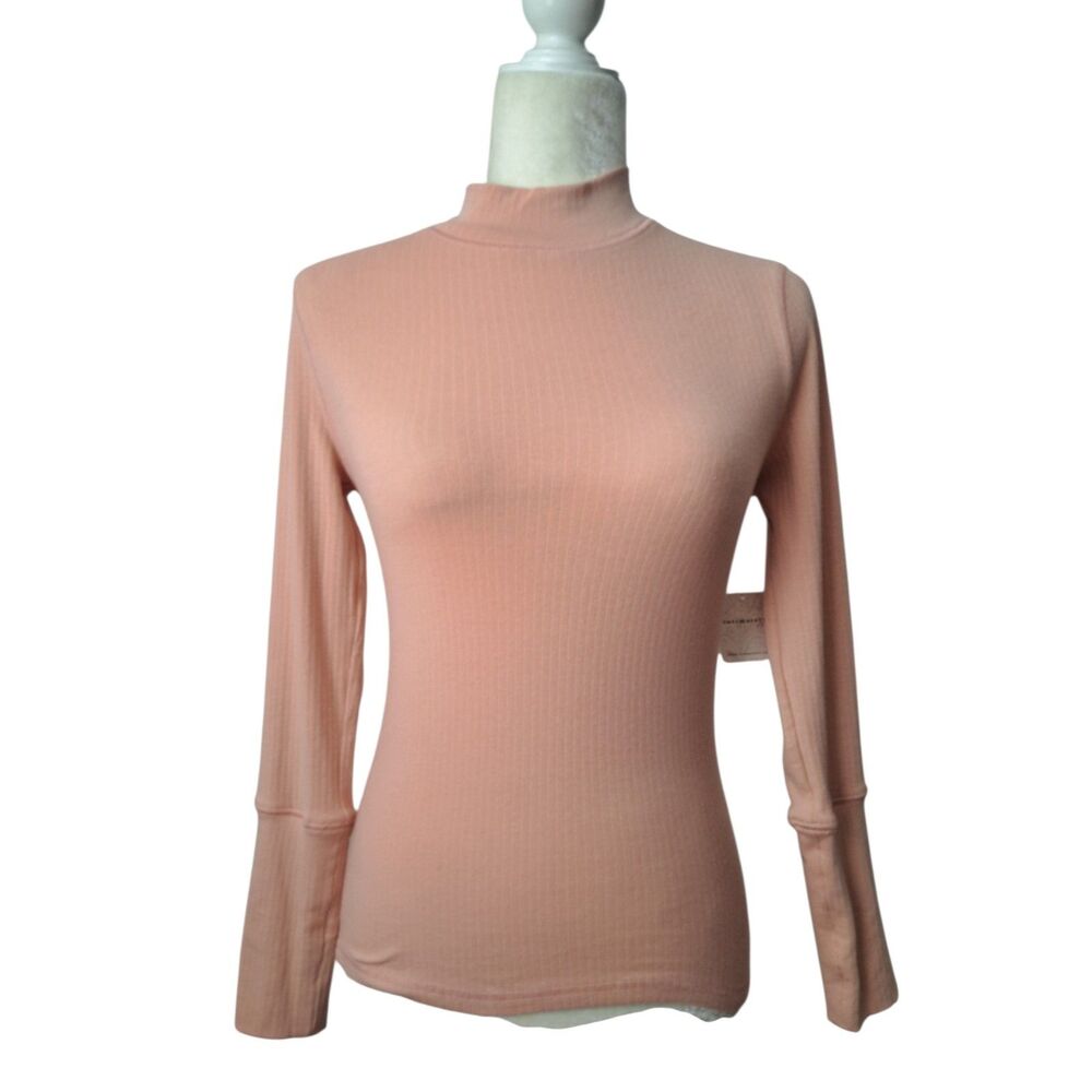 Intimately Free People Women's Rose Long Sleeve Ribbed Boho Top Mock Neck Small